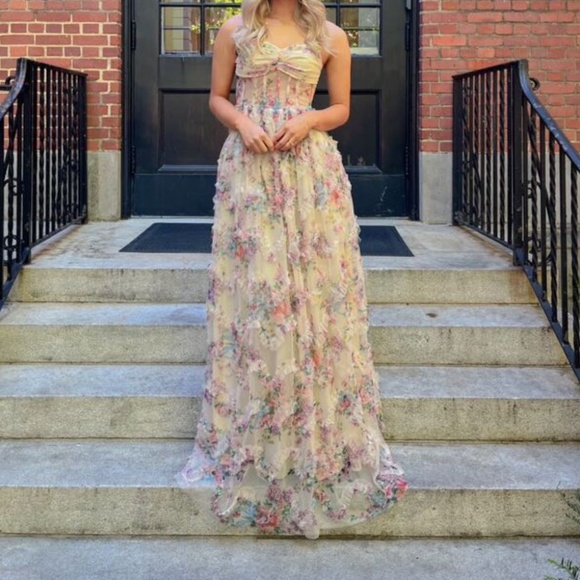 Luxe Floral Print Ruched Corset Party Wedding Formal Dress - Picture 6 of 8